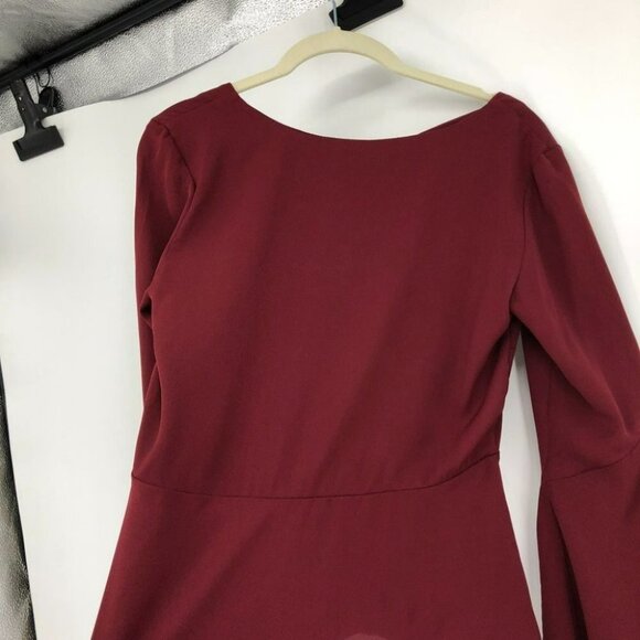 Allen Solly Burgundy Peplum flared sleeve v-neck blouse small - Picture 7 of 16
